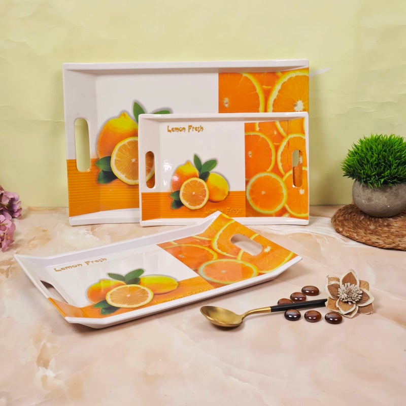 UPC PREMIUM HOUSEWARE U.P.C Serving Tray Set- Handcrafted & Hand-Painted for Kitchen/Table & Home Decor/Dinning/Gifts/Restaurants/Living Room/Coffee Table (Set of 3 Trays)(VIL001) - Image 3