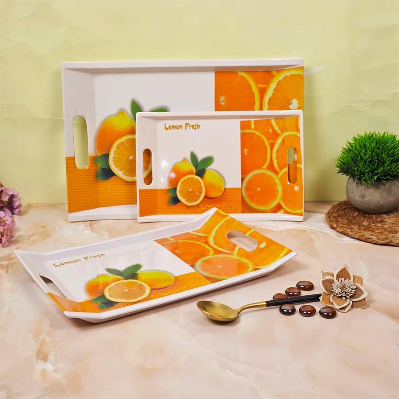 UPC PREMIUM HOUSEWARE U.P.C Serving Tray Set- Handcrafted & Hand-Painted for Kitchen/Table & Home Decor/Dinning/Gifts/Restaurants/Living Room/Coffee Table (Set of 3 Trays)(VIL001) - Image 1