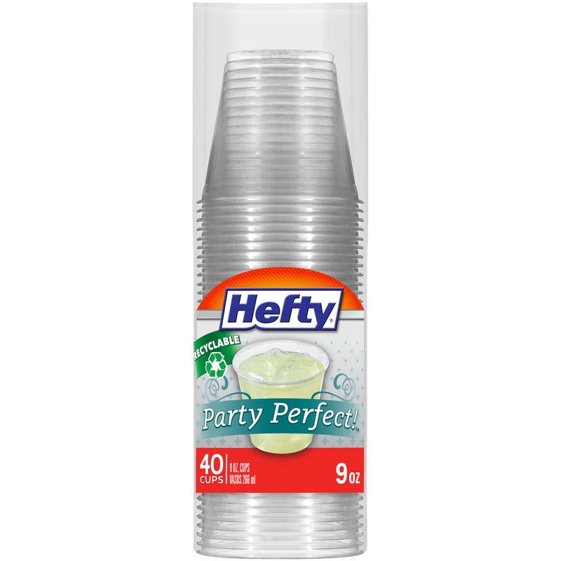 Hefty Party Perfect Clear Plastic Cups Small Clear Cups for Parties Wedding Receptions Birthday Parties Office Gatherings and More Recyclable 9 Ounce 40 Count