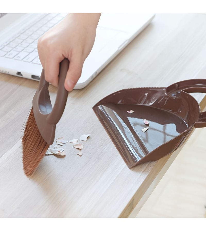 Coffee Color Desktop Cleaning Broom Dustpan Set Keyboard Brush Multifunctional Shovel - Image 1