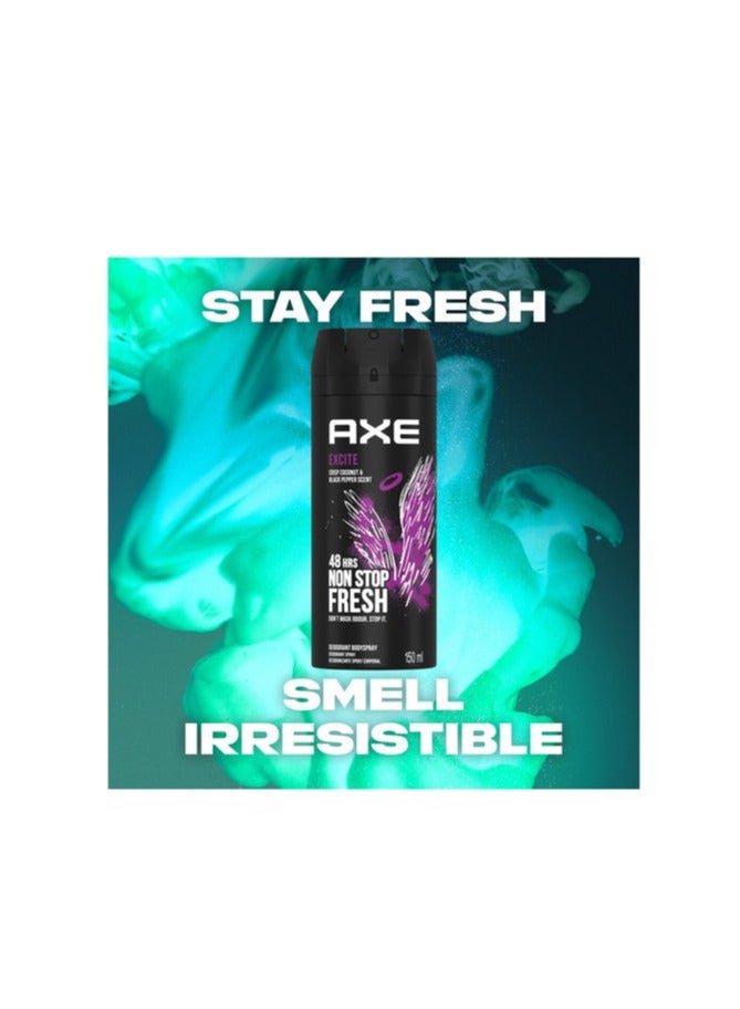 أكس عبوتين من أكس إكسايت مزيل العرق للجسم بخاخ برائحة جوز الهند والفلفل الأسود 150 مل - Image 4