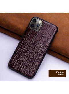 For Iphone 13Pro Genuine Leather Phone Case For Iphone 12 Up-and-Down Pattern XSMax678P Drop-Resistant Protective Leather Case-Color:Retro Brown-Applicable Model:For Iphone12 Pro Max