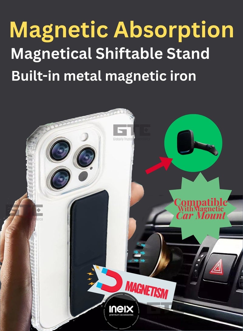 INEIX 3-in-1 Magnetic Transparent Wrist Strap Hand Grip Stand Back Case Cover for Honor Magic 7 Pro, Finger Grip Soft Cover,Stand Holder TPU Case,Kickstand-Clear/Navy Blue - Image 4