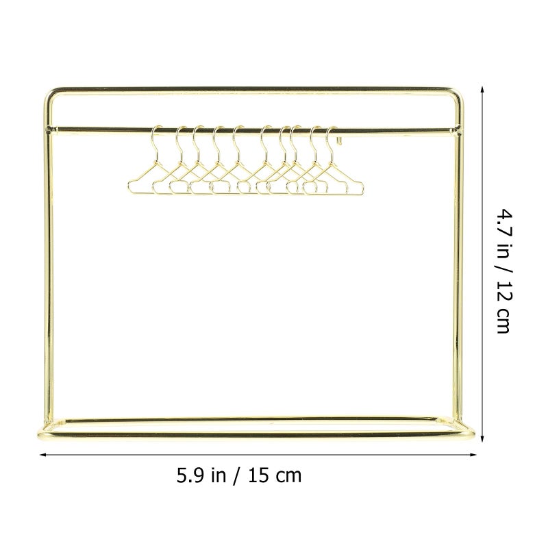 STOBOK Miniature Doll Garment Rack Set Mini Doll Dress Clothing Display Rack with 10Pcs Mini Dollhouse Clothes Hangers for Dollhouse Furniture Accessories Supplies, Golden - Image 2