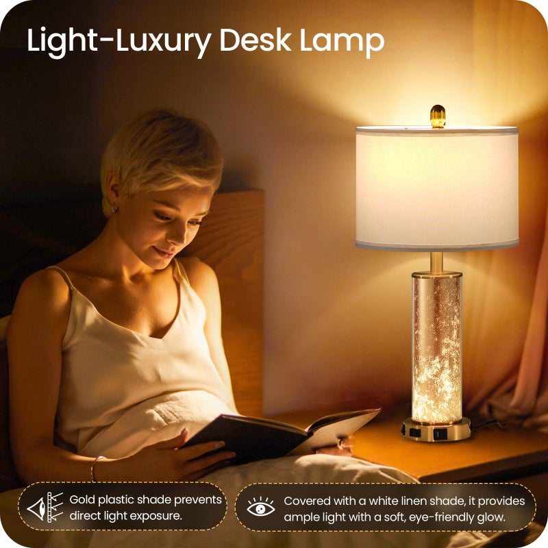 GOEBLESON 25.6" Gold Table Lamps Set of 2, Tall Bedside Lamps with Nightlight, Modern Nightstand Lamp with USB Ports, Desk Lamp for Bedroom, Living Room, Office, LED Bulbs Included W01TL05 - Image 4