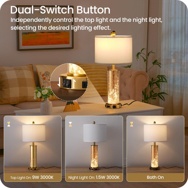 GOEBLESON 25.6" Gold Table Lamps Set of 2, Tall Bedside Lamps with Nightlight, Modern Nightstand Lamp with USB Ports, Desk Lamp for Bedroom, Living Room, Office, LED Bulbs Included W01TL05 - Image 2