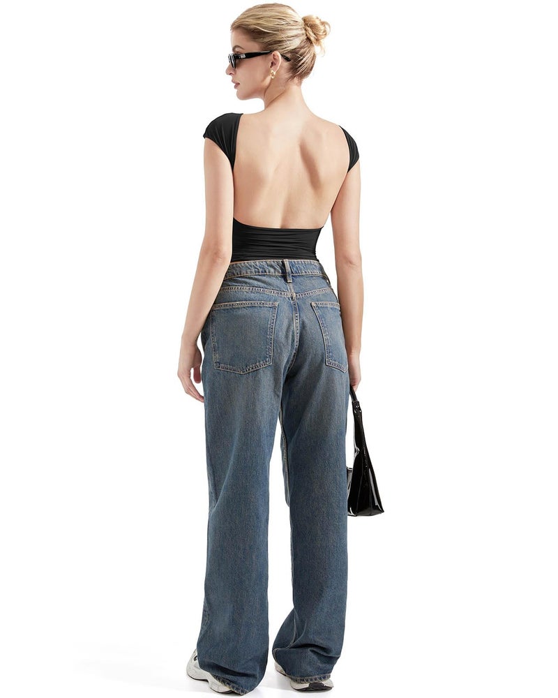 SUUKSESS Women Backless Sexy Going Out Crop Tops Double Lined Open Back Y2k Basic Tee Shirts (Jet Black, L) - Image 4