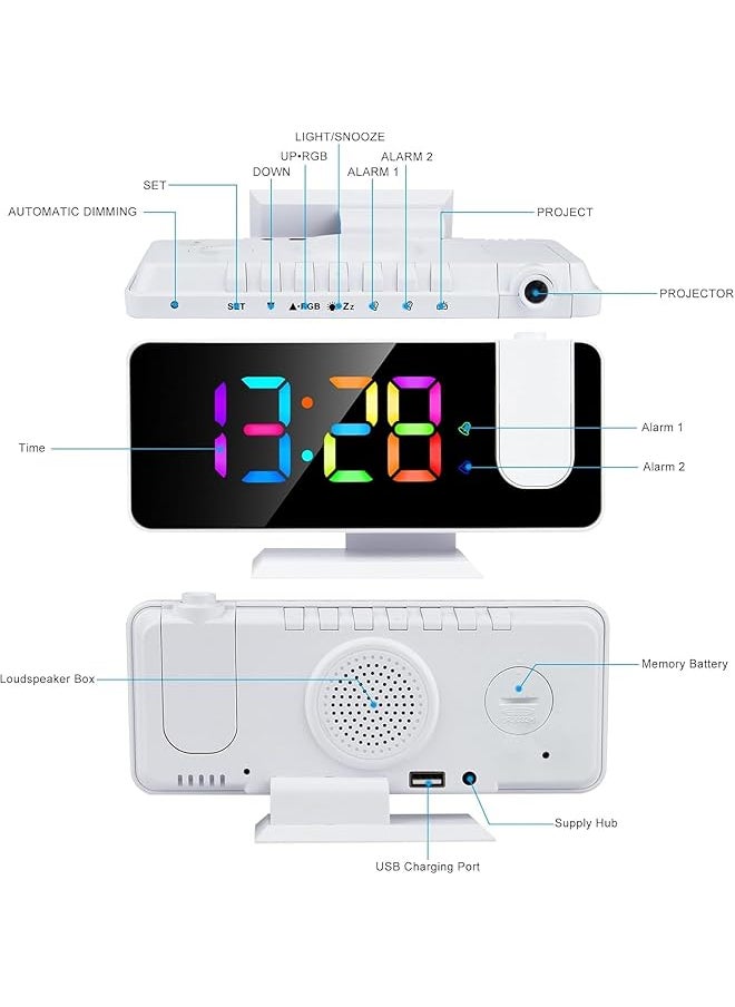 erorex - Digital Alarm Clock Rgb Digital Alarm Intelligent Clock Projection Clock 7.3 Inch Digital Clock Display Mirror Screen 11 Colors Rgb Clock 180°Rotatable Projector 5 Auto Dimmer For Office Bedroom - Image 1