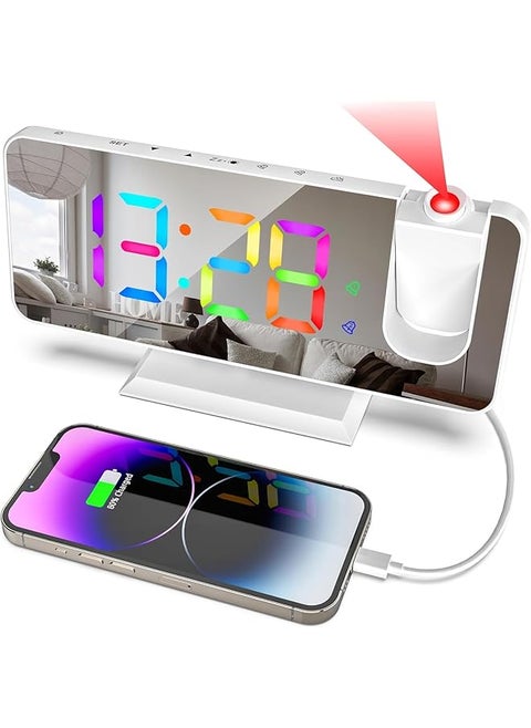 Digital Alarm Clock Rgb Digital Alarm Intelligent Clock Projection Clock 7.3 Inch Digital Clock Display Mirror Screen 11 Colors Rgb Clock 180°Rotatable Projector 5 Auto Dimmer For Office Bedroom
