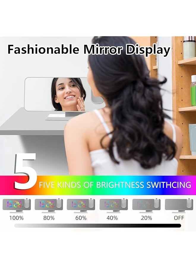erorex - Digital Alarm Clock Rgb Digital Alarm Intelligent Clock Projection Clock 7.3 Inch Digital Clock Display Mirror Screen 11 Colors Rgb Clock 180°Rotatable Projector 5 Auto Dimmer For Office Bedroom - Image 1