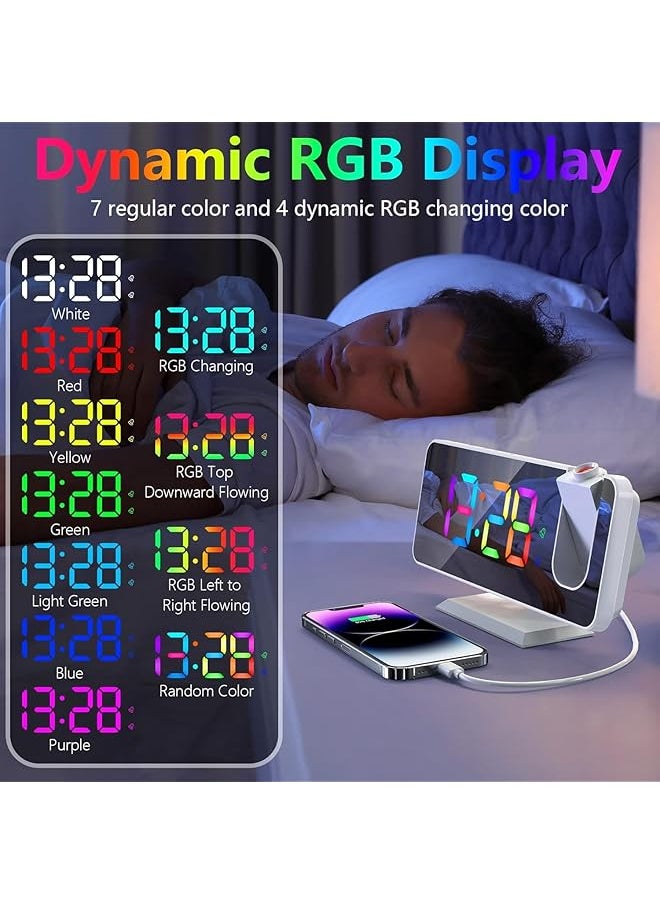 erorex - Digital Alarm Clock Rgb Digital Alarm Intelligent Clock Projection Clock 7.3 Inch Digital Clock Display Mirror Screen 11 Colors Rgb Clock 180°Rotatable Projector 5 Auto Dimmer For Office Bedroom - Image 1