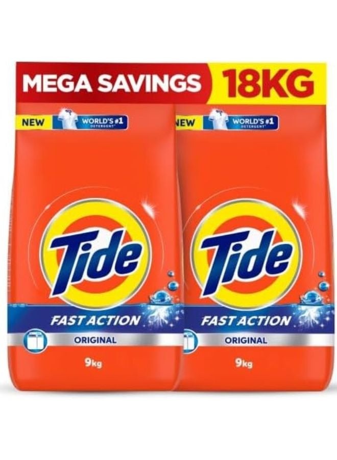 Tide Fast Action Laundry Detergent Powder Dual Pack 2 x 9kg  - Image 1