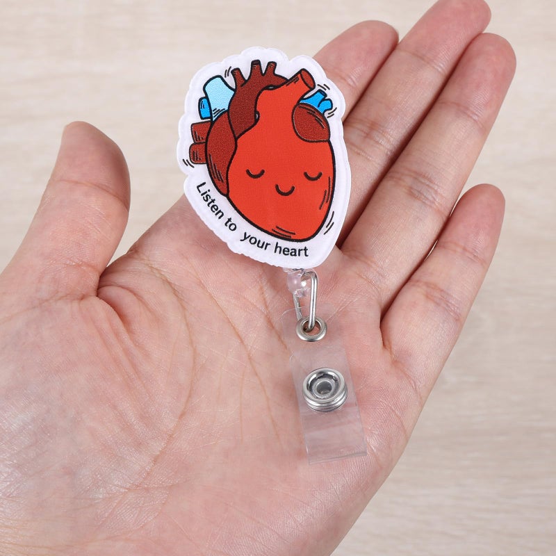 BVIIE Cute Cardiac Badge Reel, Funny Heart ID Name Badge Holder with Retractable Clip, Cardiology Badge Clip for RN CNA LPN LVN Hospital Medical Worker Doctor Anatomy Nursing Student Cardiologist - Image 2