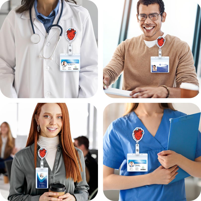 BVIIE Cute Cardiac Badge Reel, Funny Heart ID Name Badge Holder with Retractable Clip, Cardiology Badge Clip for RN CNA LPN LVN Hospital Medical Worker Doctor Anatomy Nursing Student Cardiologist - Image 3