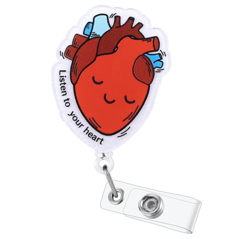 BVIIE Cute Cardiac Badge Reel, Funny Heart ID Name Badge Holder with Retractable Clip, Cardiology Badge Clip for RN CNA LPN LVN Hospital Medical Worker Doctor Anatomy Nursing Student Cardiologist - Image 1