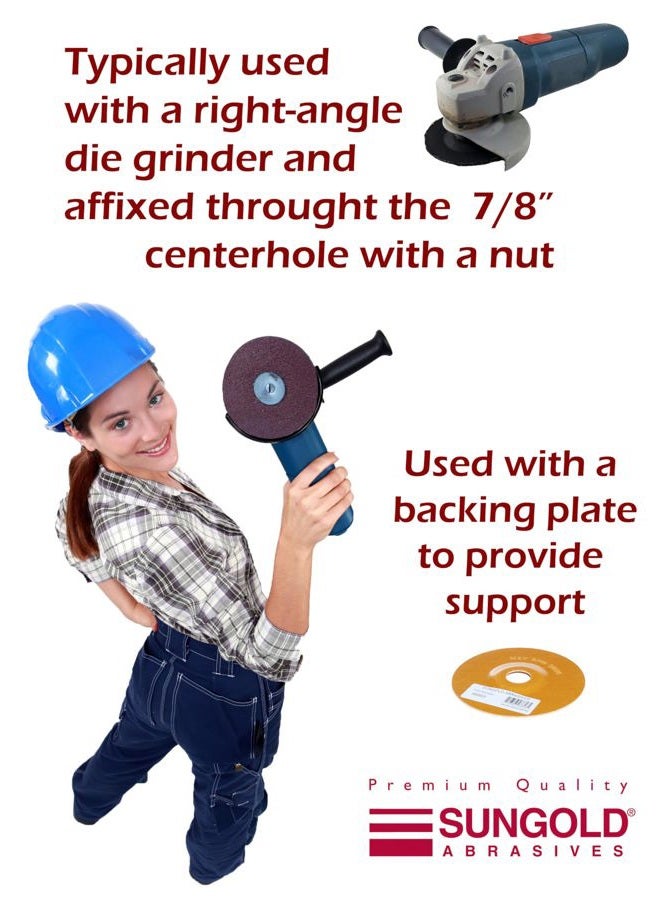 Sungold Abrasives 16907 4-1/2-Inch x 7/8-Inch Center Hole 100 Grit Aluminum Oxide Fiber Disc, 25-Pack - Image 3