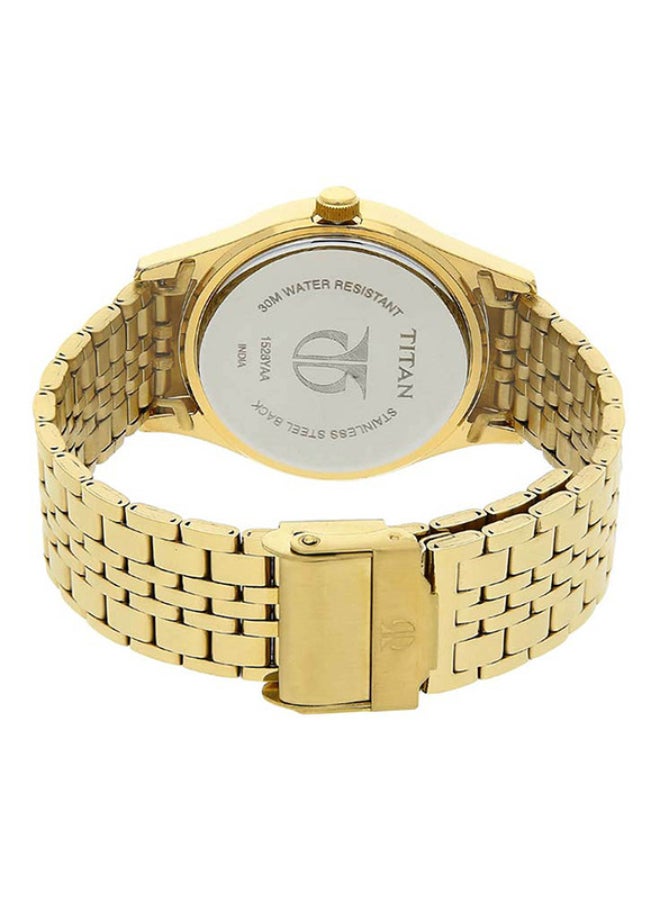 TITAN ساعة تيتان ريجاليا التناظرية بقرص دائري أبيض وحزام ذهبي للرجال - Image 4