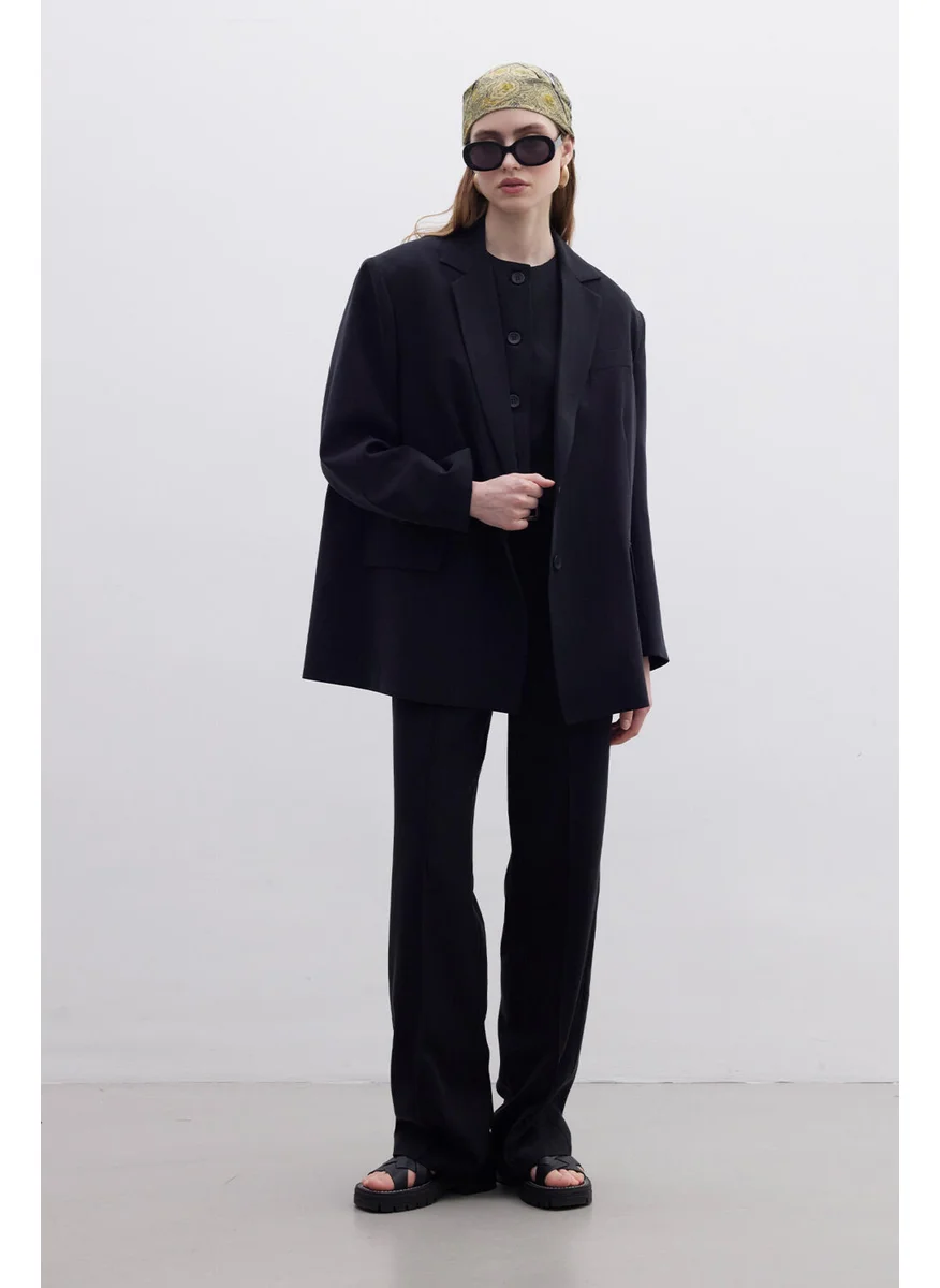 Manuka Oversized Natural Blazer Jacket Black