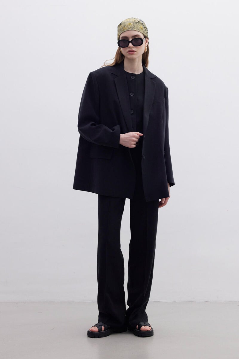 Manuka Oversized Natural Blazer Jacket Black  - Image 1