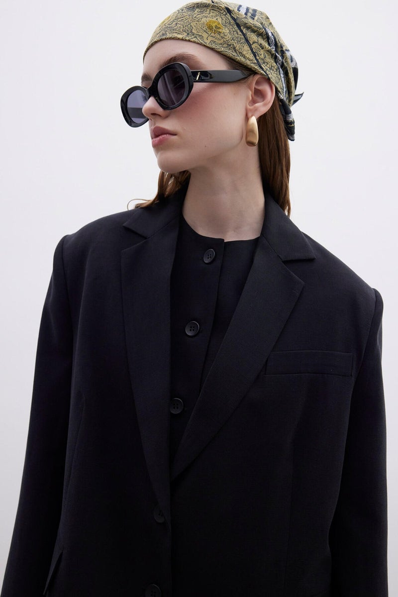 Manuka Oversized Natural Blazer Jacket Black  - Image 3