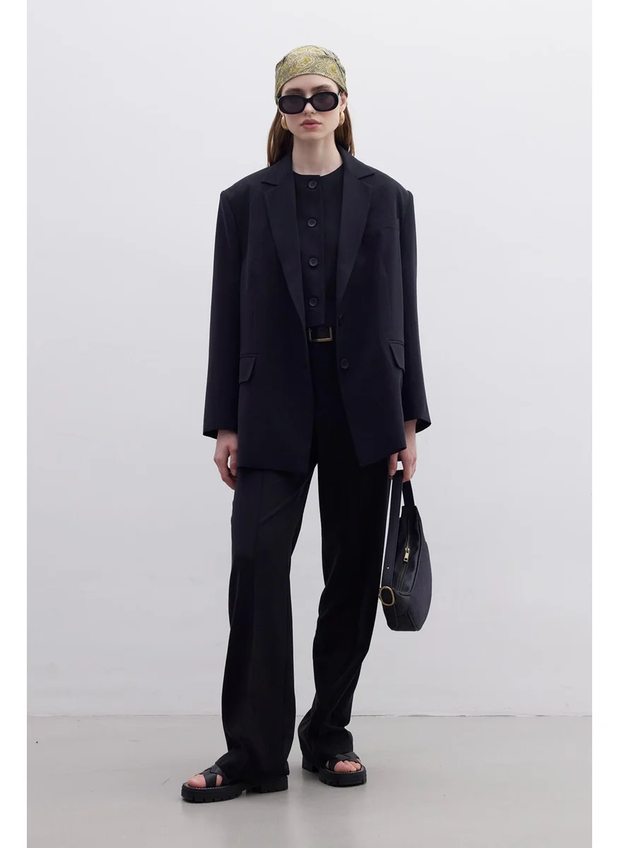 Manuka Oversized Natural Blazer Jacket Black
