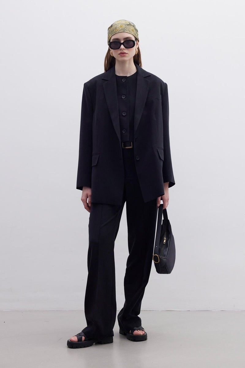 Manuka Oversized Natural Blazer Jacket Black  - Image 2