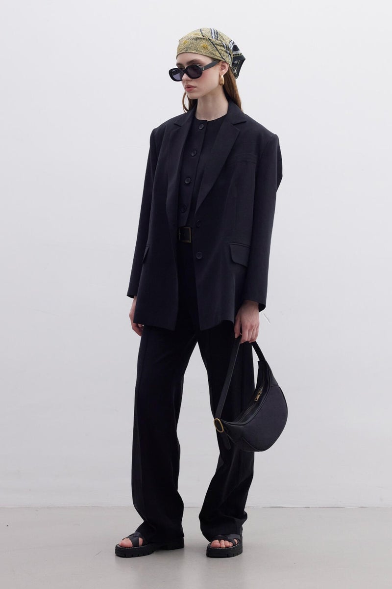 Manuka Oversized Natural Blazer Jacket Black  - Image 4