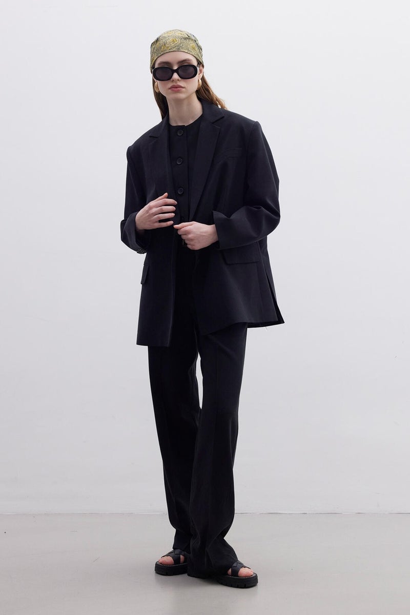 Manuka Oversized Natural Blazer Jacket Black  - Image 5