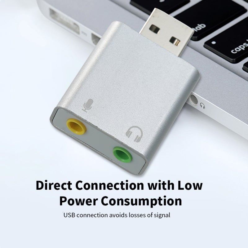 USB External Sound Card: Gold 2-Port Driver-Free Plug And Play - 3D 7.1-Channel Stereo Sound For Gaming Karaoke Voice Chat - Image 2