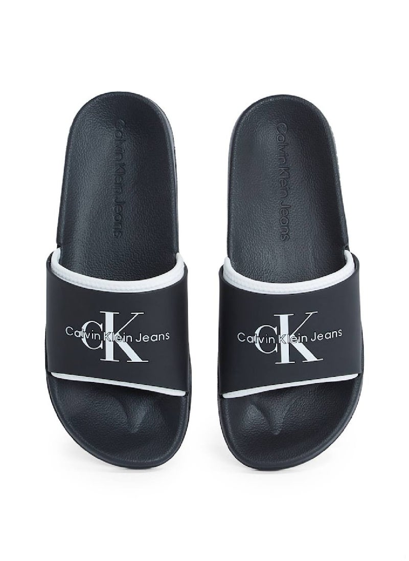 Calvin Klein Jeans Men's Logo Sliders - Faux Leather, Black  - Image 4