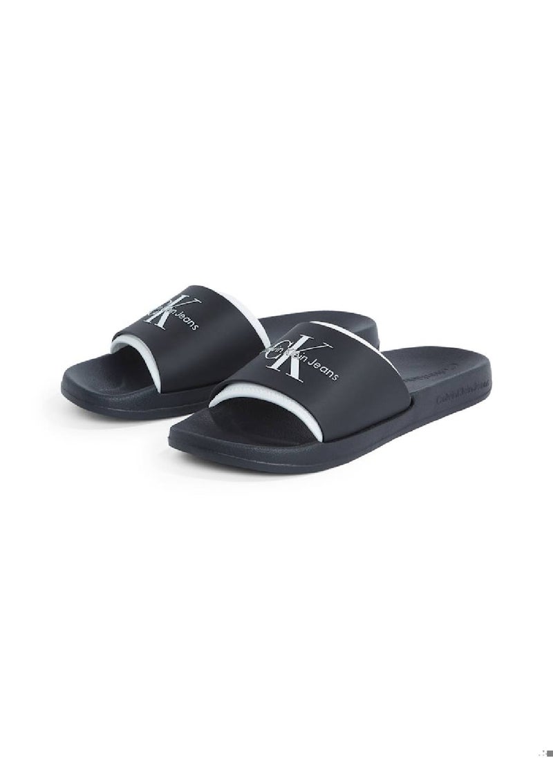 Calvin Klein Jeans Men's Logo Sliders - Faux Leather, Black  - Image 2