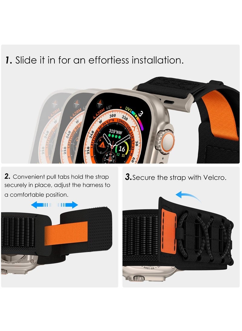 Captaintech Nylon Band for Apple Watch Ultra 2, Compatible with 49mm, 45mm, 44mm, 42mm Models, Sport Solo Loop Velcro Woven Strap for iWatch Series 9, 8, 7, SE, 6, Ultra, Men's, Black - Image 3