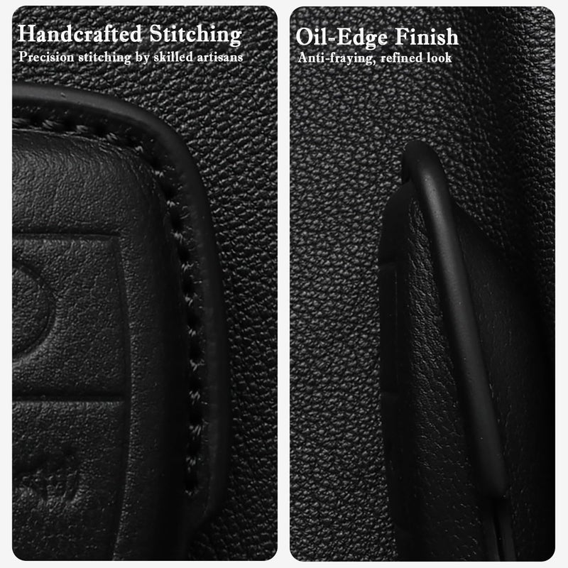 ontto Leather Car Key Fob Cover for Audi A5 A6 S5 S6 Q5 SQ5 Q6 SQ6 (2025 Onwards) - Black - Image 3