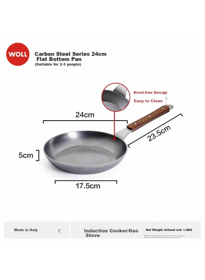 Woll Italian Imported Non-coated Flat Bottom Pan, Thick Carbon Steel Cast Iron Steak Pan, Flat Bottom Pan, 24cm - Image 1
