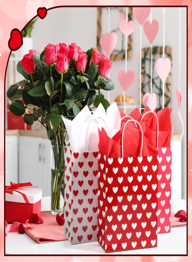 Thenshop مجموعة من 24 كيس هدايا لعيد الحب من Thenshop، مزينة بورق المناديل، أكياس هدايا حفلات عيد الحب بمقابض، مزينة بورق على شكل قلب، مثالية لتزيين حفلات الزفاف. - Image 5