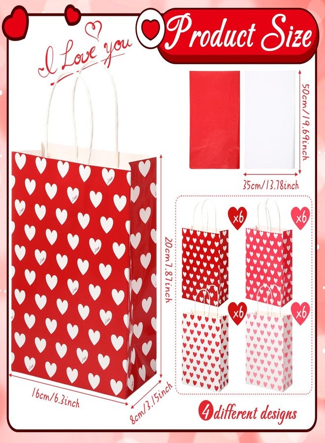 Thenshop مجموعة من 24 كيس هدايا لعيد الحب من Thenshop، مزينة بورق المناديل، أكياس هدايا حفلات عيد الحب بمقابض، مزينة بورق على شكل قلب، مثالية لتزيين حفلات الزفاف. - Image 2