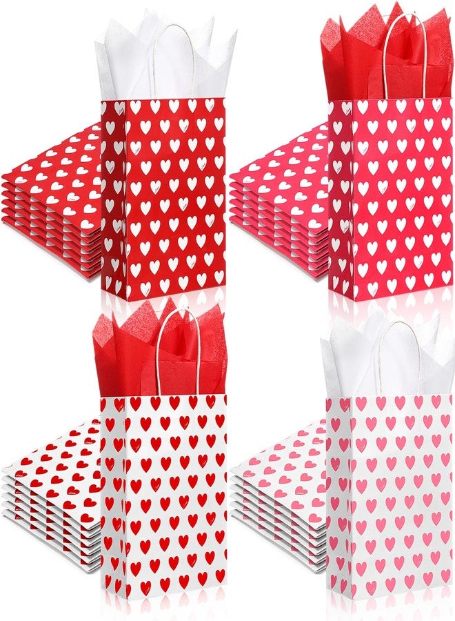 Thenshop مجموعة من 24 كيس هدايا لعيد الحب من Thenshop، مزينة بورق المناديل، أكياس هدايا حفلات عيد الحب بمقابض، مزينة بورق على شكل قلب، مثالية لتزيين حفلات الزفاف. - Image 1