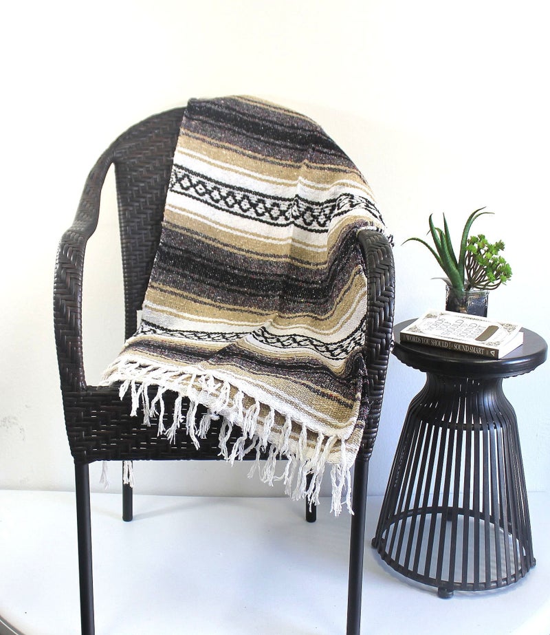 Del Mex Classic Mexican Blanket, Large Authentic Woven Falsa Throw (70"x50"), Artisan Southwest DÃ©cor for Beach, Yoga, Outdoors (Tan) - Image 2
