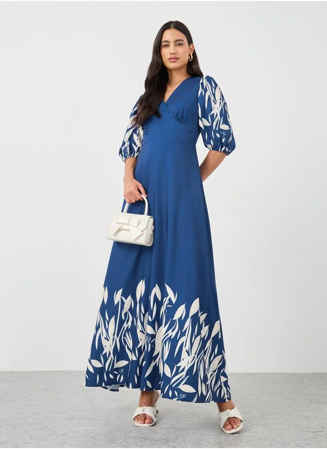 Styli Styli Printed Balloon Sleeves A-Line Maxi Dress