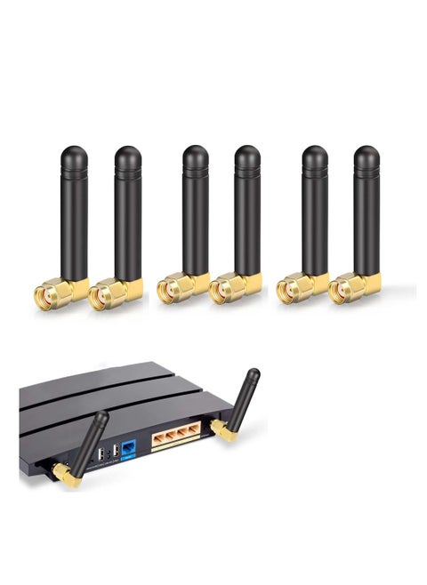 6 Pcs Mini WiFi Antenna Aerial 2.4GHz 5GHz 2dBi MIMO Antenna with Right-angle RP-SMA Male Connector for WiFi Router Network Card USB Adapter Video Surveillance Monitor