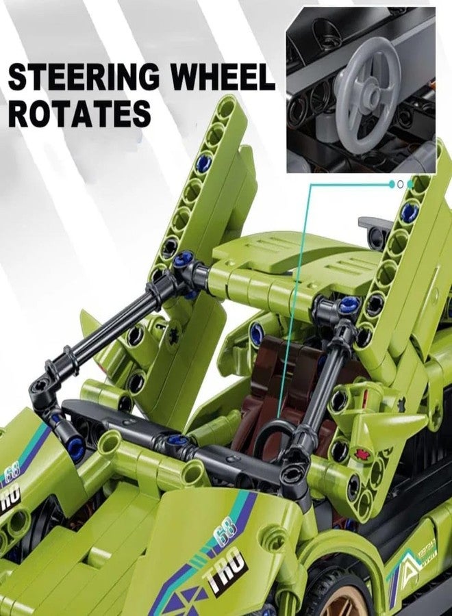 TOYVELLY مجموعة بناء سيارة سباق لامبورغيني خضراء من TOYVELLY بمقياس 1:18 - 470 قطعة، قابلة للسحب للخلف | لعبة نموذجية لهواة الجمع، متوافقة مع معظم قطع البناء | هدية إبداعية للأطفال ومحبي سباقات السيارات - Image 5