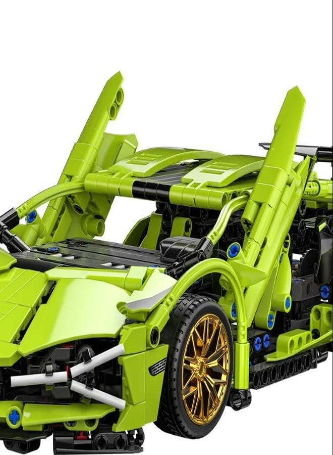TOYVELLY مجموعة بناء سيارة سباق لامبورغيني خضراء من TOYVELLY بمقياس 1:18 - 470 قطعة، قابلة للسحب للخلف | لعبة نموذجية لهواة الجمع، متوافقة مع معظم قطع البناء | هدية إبداعية للأطفال ومحبي سباقات السيارات - Image 4