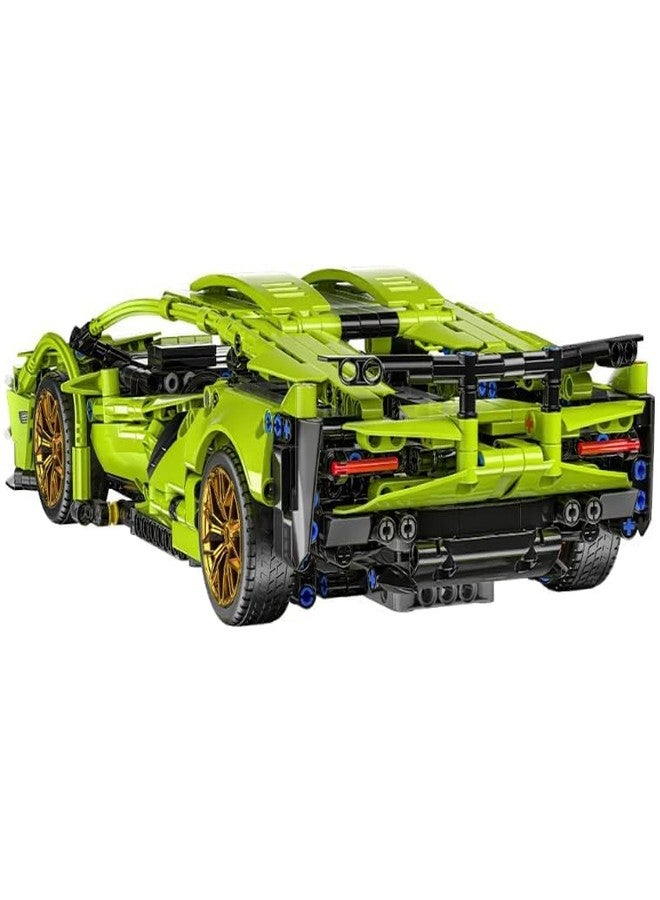 TOYVELLY مجموعة بناء سيارة سباق لامبورغيني خضراء من TOYVELLY بمقياس 1:18 - 470 قطعة، قابلة للسحب للخلف | لعبة نموذجية لهواة الجمع، متوافقة مع معظم قطع البناء | هدية إبداعية للأطفال ومحبي سباقات السيارات - Image 2