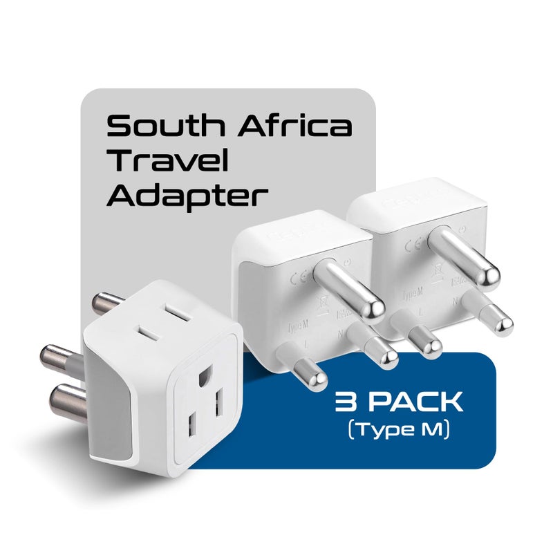 Ceptics South Africa, Namibia Travel Adapter Plug with Dual Usa Input - Type M - Ultra Compact - Safe Grounded Perfect for Cell Phones, Laptops, Camera Chargers and More 3 Pack (CT-10L) - Image 2