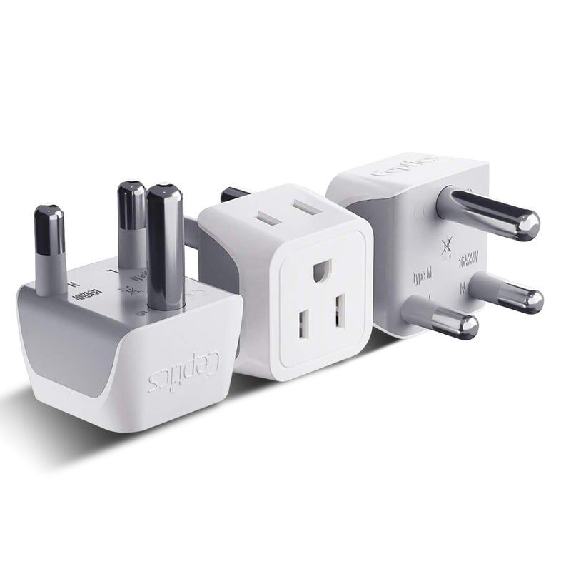 Ceptics South Africa, Namibia Travel Adapter Plug with Dual Usa Input - Type M - Ultra Compact - Safe Grounded Perfect for Cell Phones, Laptops, Camera Chargers and More 3 Pack (CT-10L) - Image 1