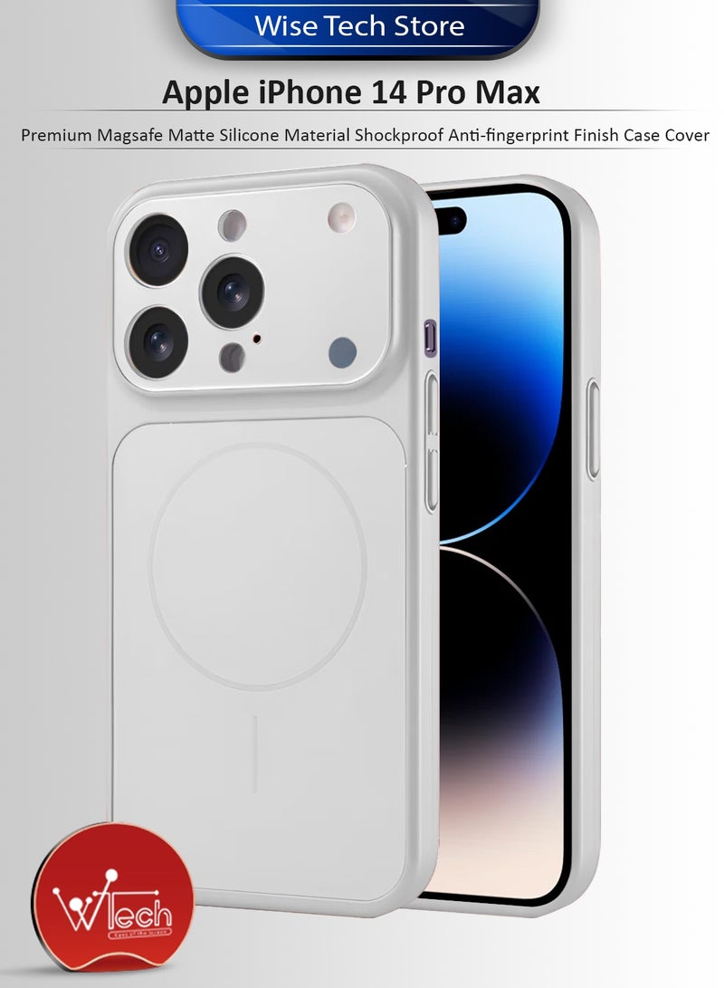 دبليو تيك غطاء حافظة iPhone 14 Pro Max 2022 من أبل، مادة سيليكون مطفي فاخرة مع ميزة Magsafe مقاوم للصدمات وبسطح مضاد للبصمات (MCRPSN) - فضي - Image 1