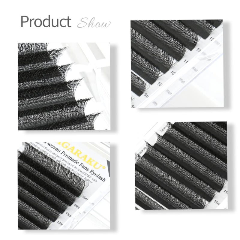 NAGARAKU W 3D TwoCore Eyelash Extension Volume Premade Matte Black Cluster Easy Fanning yy Eye Lashes with Thickness 007mm 8mm15mm W3D2CCurlC - Image 5