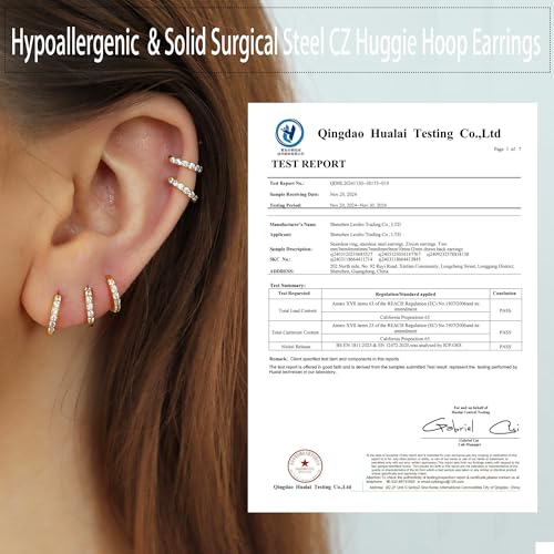 Showself Surgical Steel CZ Huggie Hoop Earrings Hypoallergenic, 18G Conch Piercing Jewelry, Small Silver Cubic Zirconia Earrings, Hinged Endless Ear Hoops, Little Hug Hoop Earrings for Women Men 12mm - Image 2