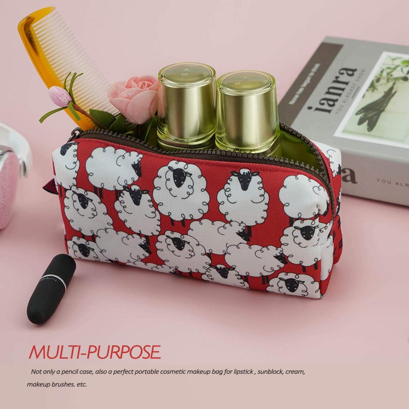 LParkin Sheep Canvas Pencil Case Kawaii Pen Bag Pouch Stationary Case Makeup Cosmetic Bag Gadget Box - Image 5