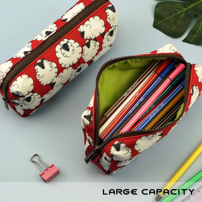 LParkin Sheep Canvas Pencil Case Kawaii Pen Bag Pouch Stationary Case Makeup Cosmetic Bag Gadget Box - Image 3